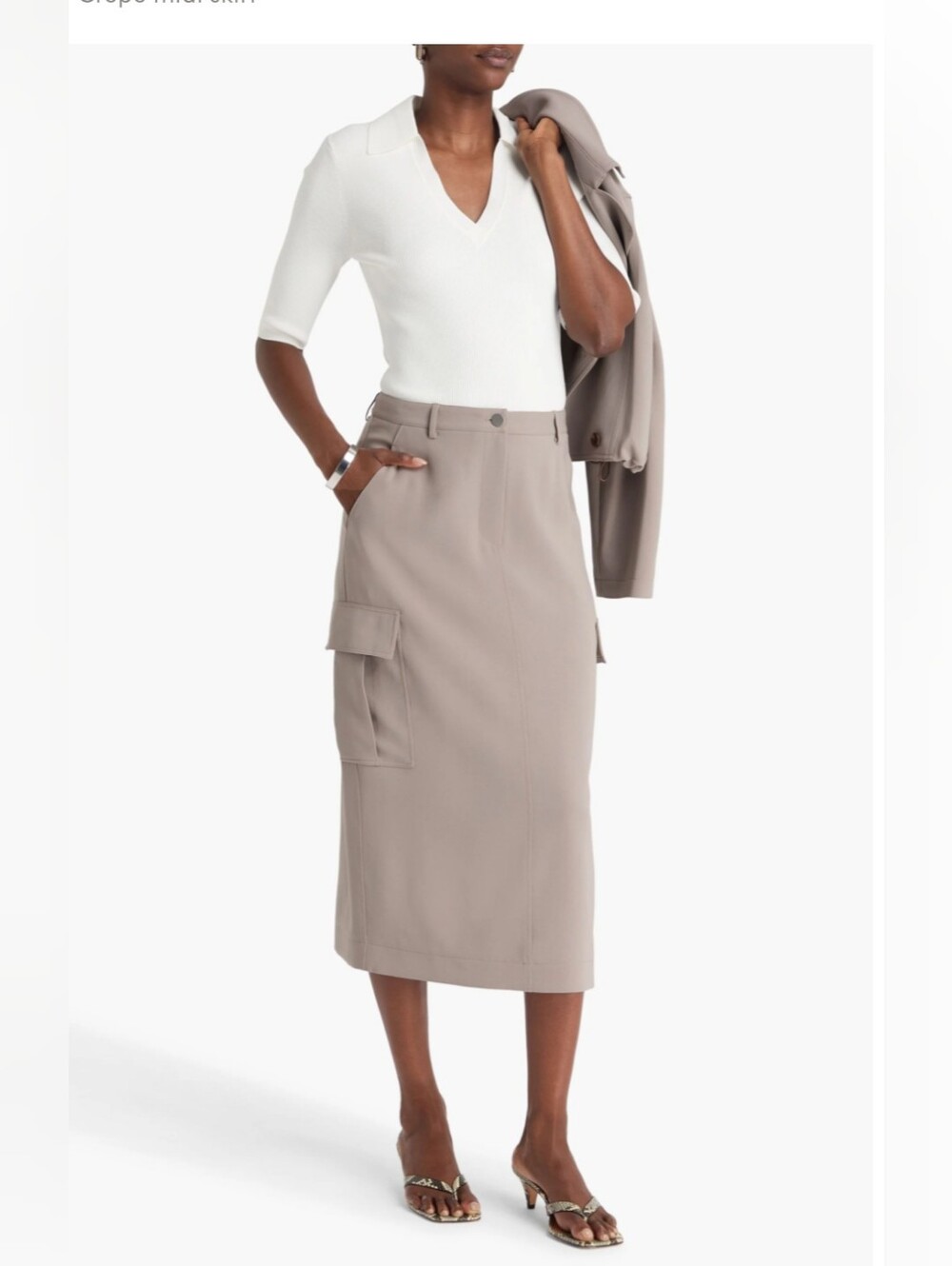 New Theory Relaxed Cargo Midi Skirt Cinder Taupe Utility Minimalist Sz 10 Office
